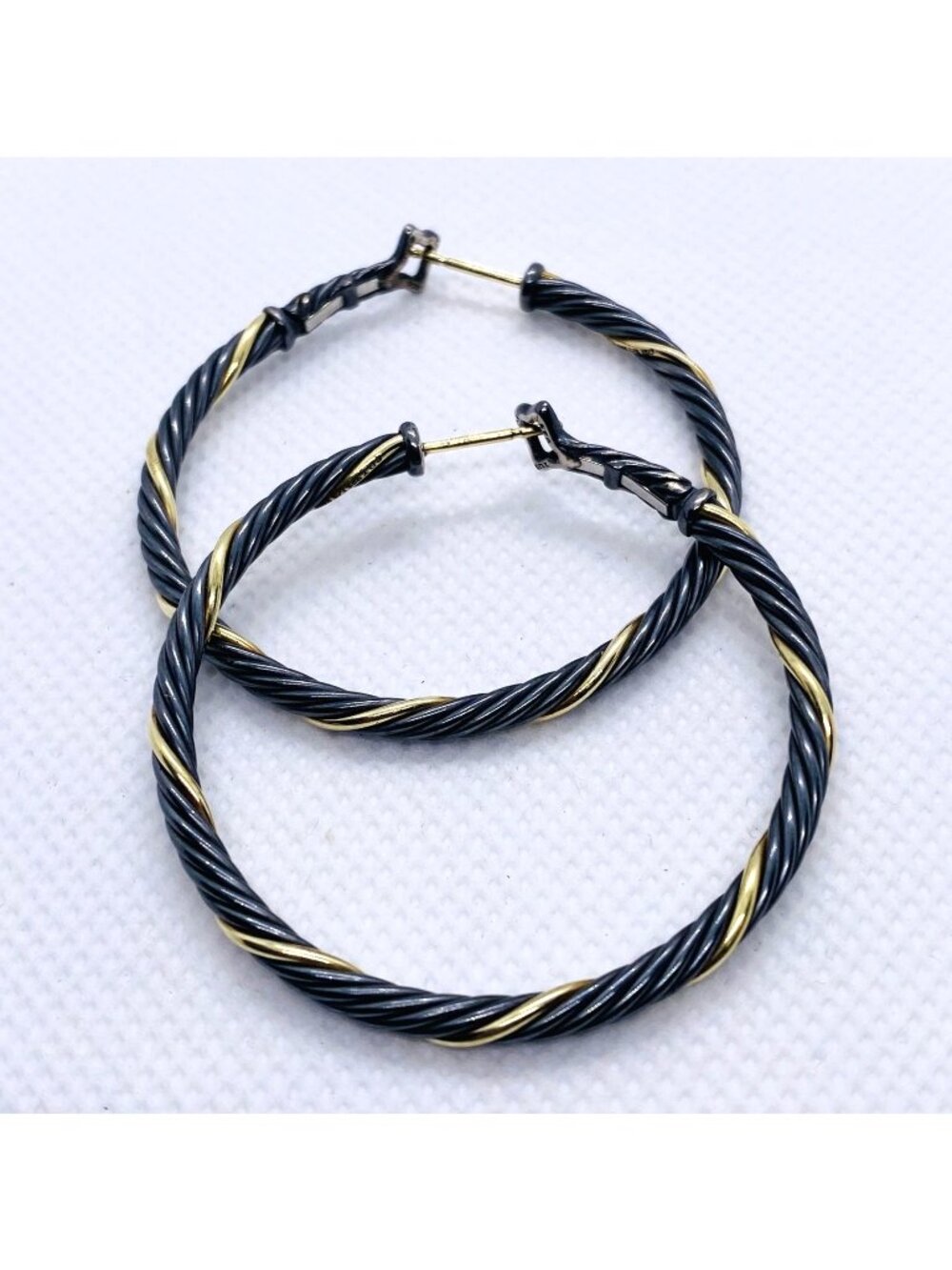 David Yurman Twisted Hoops 1/5 8K and Blackened Sterling Silver Hoops